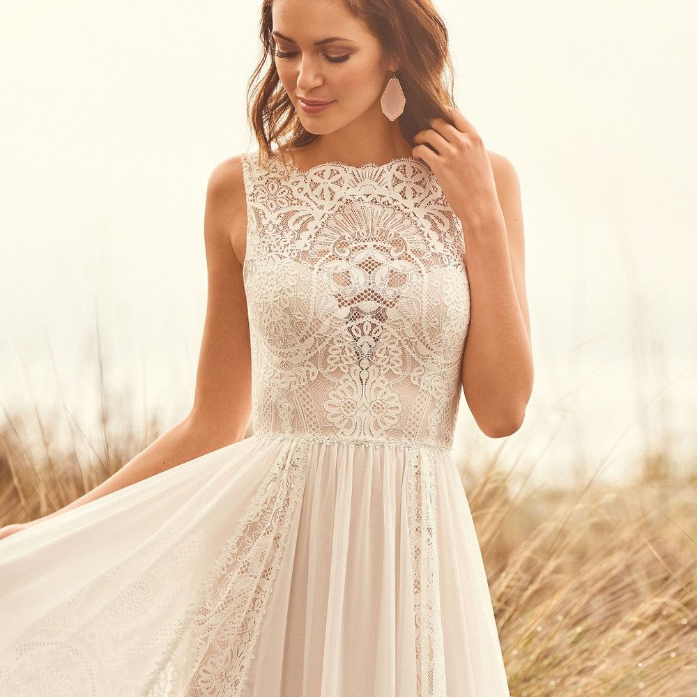 Lillian West lace and chiffon wedding dress